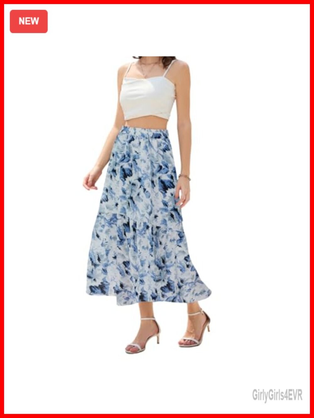 Tiered Maxi Skirt High Elastic Waist Hidden Pockets Flowy Long